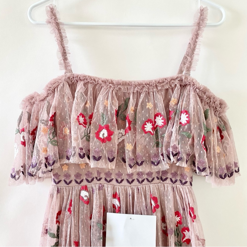 NWT Maya Deluxe Floral Embroidered Off Shoulder Ruffle Maxi Gown Dress Pink 2 - Picture 3 of 15